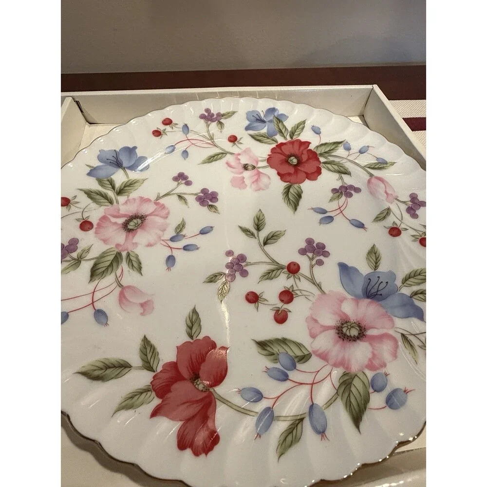 Andrea by Sadek Porcelain Cake Plate and Matching Server Set In Original Box